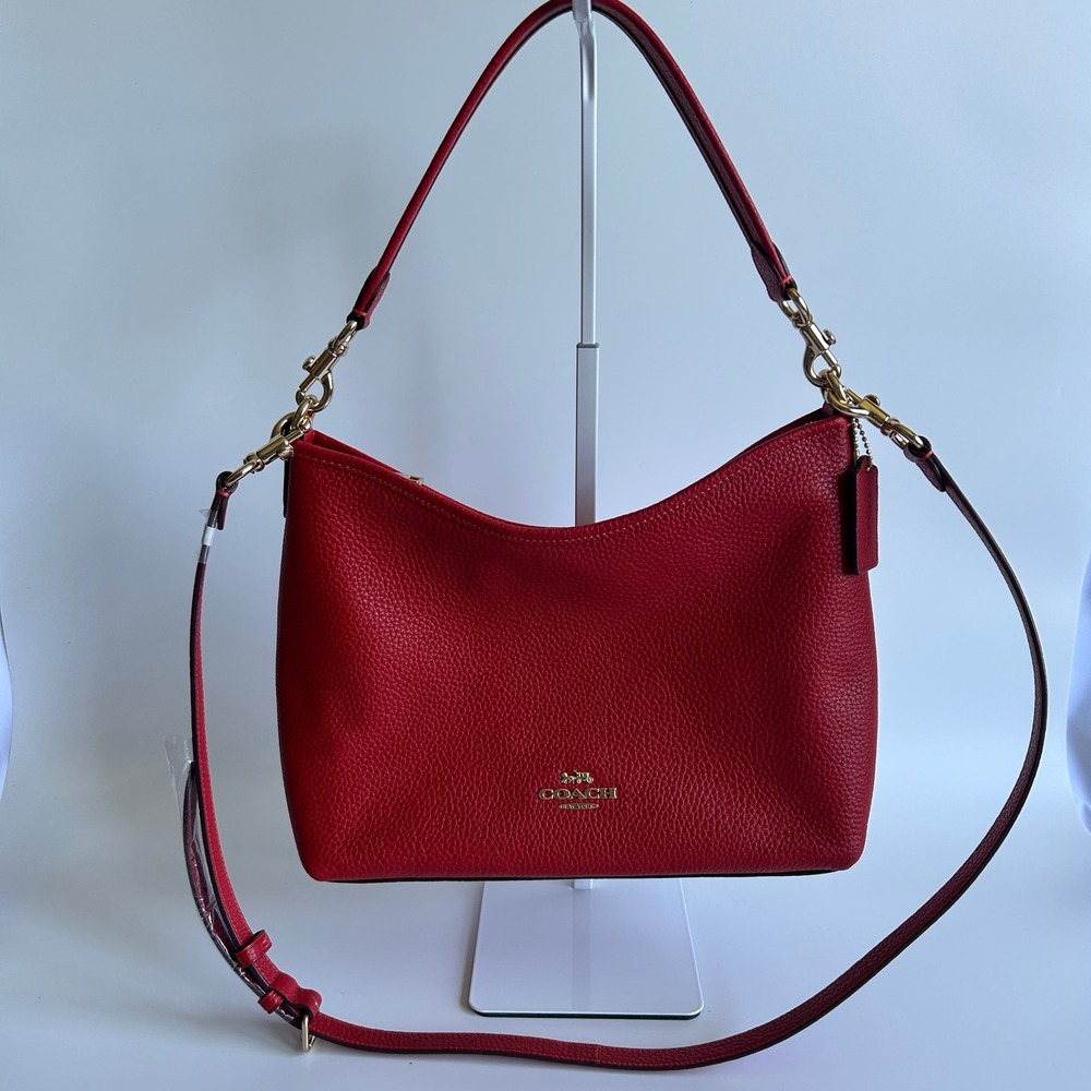Coach Laurel Red Pebbled Leather Shoulder Bag CR148 Excellent - Picture 2 of 11